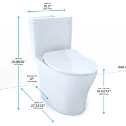 TOTO Aquia IV Two-Piece Elongated Dual Flush 1.28 and 0.9 GPF Toilet with CEFIONTECT and SoftClose Seat, WASHLET+ Ready, Cotton White, Vitreous China, MS446234CEMFGN#01