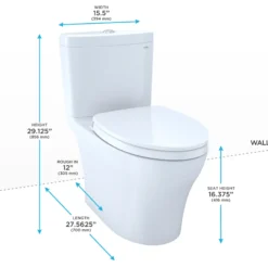 TOTO Aquia IV Two-Piece Elongated Dual Flush 1.28 and 0.9 GPF Toilet with CEFIONTECT and SoftClose Seat, WASHLET+ Ready, Cotton White, Vitreous China, MS446234CEMGN#01