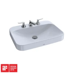 TOTO Arvina Rectangular 23" Vessel Bathroom Sink with CEFIONTECT for 8 Inch Center Faucets, Cotton White, Vitreous China, LT416.8G#01
