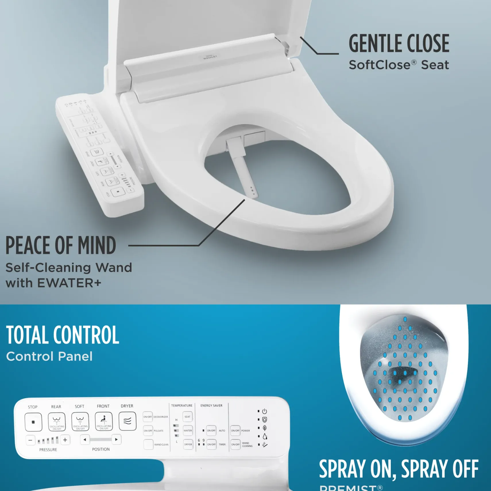 TOTO C2 WASHLET+ Ready Electronic Bidet Toilet Seat with PREMIST and EWATER+ Wand Cleaning, Elongated, Cotton White, Plastic, SW3074T40#01