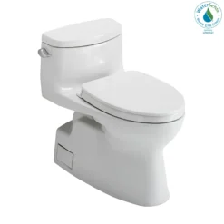TOTO Carolina II One-Piece Elongated 1.28 GPF Universal Height Toilet with CEFIONTECT and SS124 SoftClose Seat, WASHLET+ Ready, Cotton White, Vitreous China|Plastic, MS644124CEFG#01