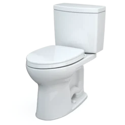 TOTO Drake II 1G Two-Piece Elongated 1.0 GPF Universal Height Toilet with CEFIONTECT and SS124 SoftClose Seat, WASHLET+ Ready, Cotton White, Vitreous China|Plastic, MS454124CUFG#01