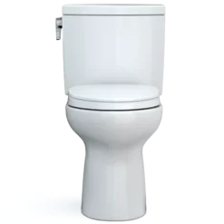 TOTO Drake II 1G Two-Piece Elongated 1.0 GPF Universal Height Toilet with CEFIONTECT and SS124 SoftClose Seat, WASHLET+ Ready, Cotton White, Vitreous China|Plastic, MS454124CUFG#01