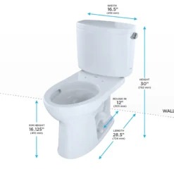 TOTO Drake II Two-Piece Elongated 1.28 GPF Universal Height Toilet with CEFIONTECT and Right-Hand Trip Lever, Cotton White, Vitreous China, CST454CEFRG#01