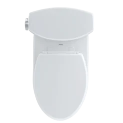 TOTO Drake II Two-Piece Elongated 1.28 GPF Universal Height Toilet with CEFIONTECT and Right-Hand Trip Lever, Cotton White, Vitreous China, CST454CEFRG#01