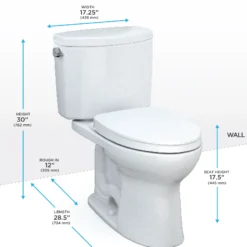 TOTO Drake II Two-Piece Elongated 1.28 GPF Universal Height Toilet with CEFIONTECT and SS124 SoftClose Seat, WASHLET+ Ready, Cotton White, Vitreous China|Plastic, MS454124CEFG#01