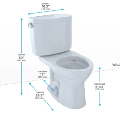 TOTO Drake II Two-Piece Round 1.28 GPF Universal Height Toilet with CEFIONTECT, Bone, Vitreous China, CST453CEFG#03