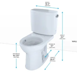 TOTO Drake II Two-Piece Round 1.28 GPF Universal Height Toilet with CEFIONTECT and Right-Hand Trip Lever, Cotton White, Vitreous China, CST453CEFRG#01