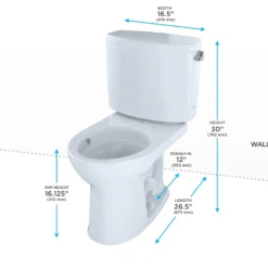 TOTO Drake II Two-Piece Round 1.28 GPF Universal Height Toilet with CEFIONTECT and Right-Hand Trip Lever, Cotton White, Vitreous China, CST453CEFRG#01