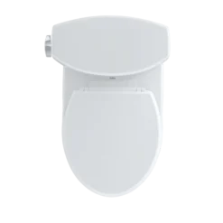 TOTO Drake II Two-Piece Round 1.28 GPF Universal Height Toilet with CEFIONTECT and Right-Hand Trip Lever, Cotton White, Vitreous China, CST453CEFRG#01