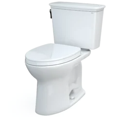TOTO Drake Transitional Two-Piece Elongated 1.28 GPF Universal Height TORNADO FLUSH Toilet with 10 Inch Rough-In, CEFIONTECT, and SoftClose Seat, WASHLET+ Ready, Cotton White, Vitreous China, MS786124CEFG.10#01