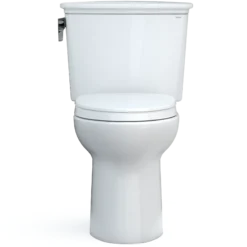TOTO Drake Transitional Two-Piece Elongated 1.28 GPF TORNADO FLUSH Toilet with CEFIONTECT and SoftClose Seat, WASHLET+ Ready, Cotton White, Vitreous China, MS786124CEG#01