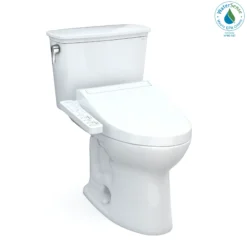 TOTO Drake Transitional WASHLET+ Two-Piece Elongated 1.28 GPF Universal Height TORNADO FLUSH Toilet with C2 Bidet Seat, Cotton White, Vitreous China, MW7863074CEFG#01