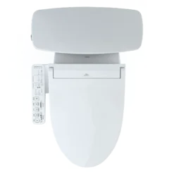 TOTO Drake Transitional WASHLET+ Two-Piece Elongated 1.28 GPF Universal Height TORNADO FLUSH Toilet with C2 Bidet Seat, Cotton White, Vitreous China, MW7863074CEFG#01