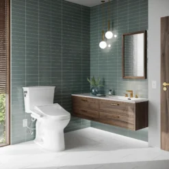 TOTO Drake Transitional WASHLET+ Two-Piece Elongated 1.28 GPF Universal Height TORNADO FLUSH Toilet with C2 Bidet Seat, Cotton White, Vitreous China, MW7863074CEFG#01