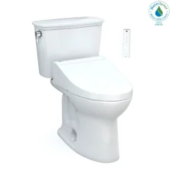 TOTO Drake Transitional WASHLET+ Two-Piece Elongated 1.28 GPF Universal Height TORNADO FLUSH Toilet with C5 Bidet Seat, Cotton White, Vitreous China, MW7863084CEFG.10#01