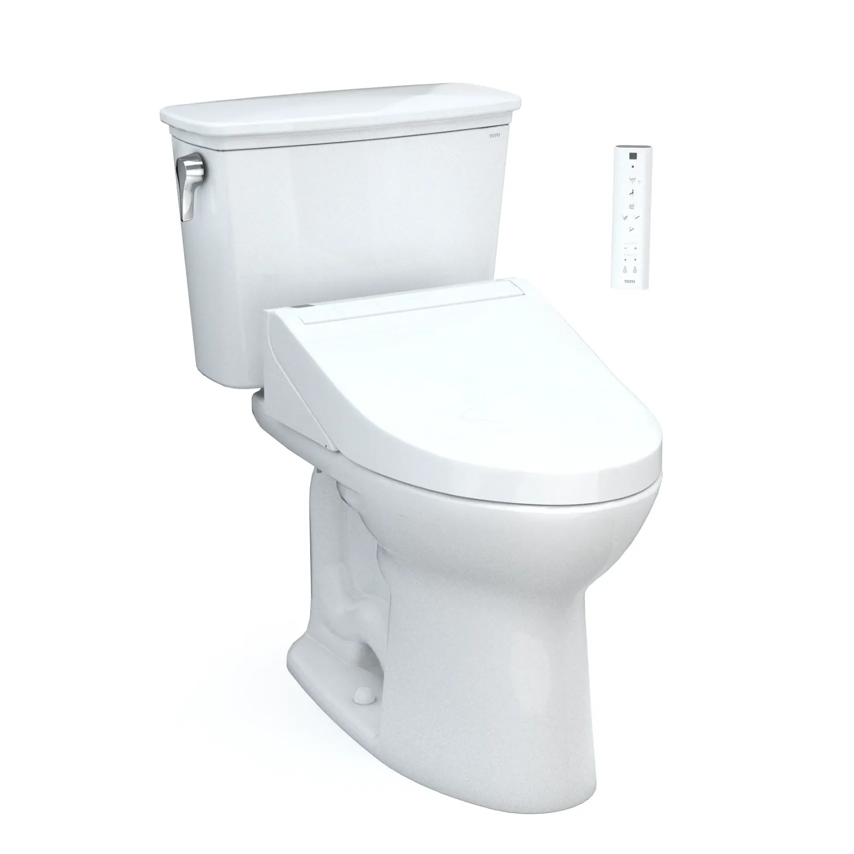TOTO Drake Transitional WASHLET+ Two-Piece Elongated 1.28 GPF Universal Height TORNADO FLUSH Toilet with C5 Bidet Seat, Cotton White, Vitreous China, MW7863084CEFG#01