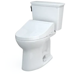 TOTO Drake Transitional WASHLET+ Two-Piece Elongated 1.28 GPF Universal Height TORNADO FLUSH Toilet with C5 Bidet Seat, Cotton White, Vitreous China, MW7863084CEFG#01