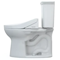 TOTO Drake Transitional WASHLET+ Two-Piece Elongated 1.28 GPF Universal Height TORNADO FLUSH Toilet with C5 Bidet Seat, Cotton White, Vitreous China, MW7863084CEFG#01