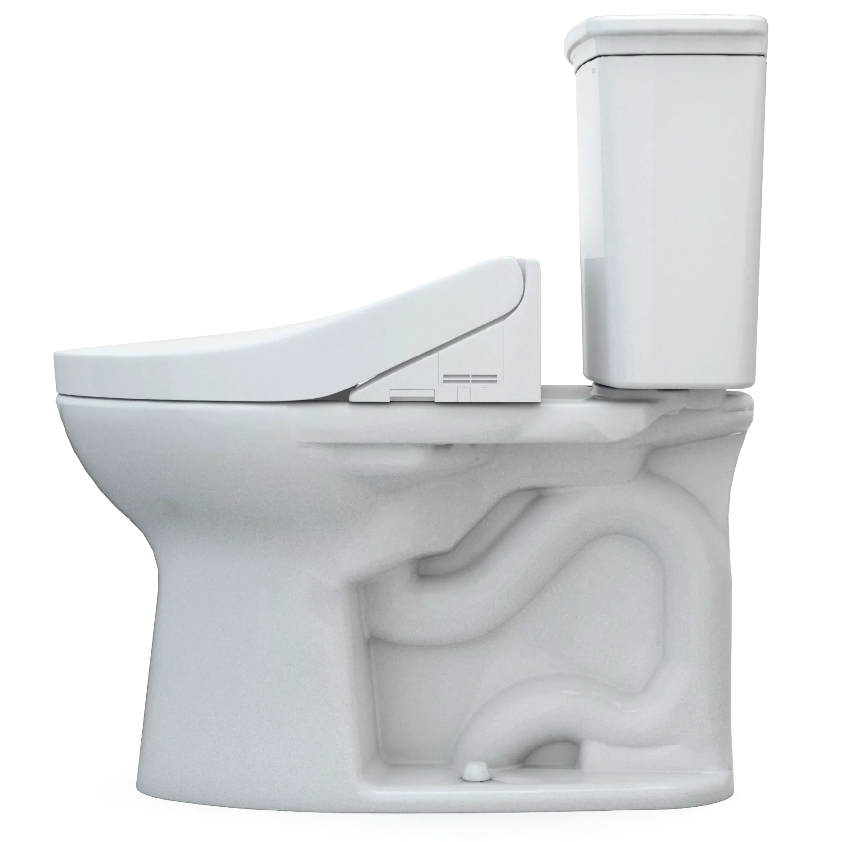 TOTO Drake Transitional WASHLET+ Two-Piece Elongated 1.28 GPF Universal Height TORNADO FLUSH Toilet with C5 Bidet Seat, Cotton White, Vitreous China, MW7863084CEFG#01