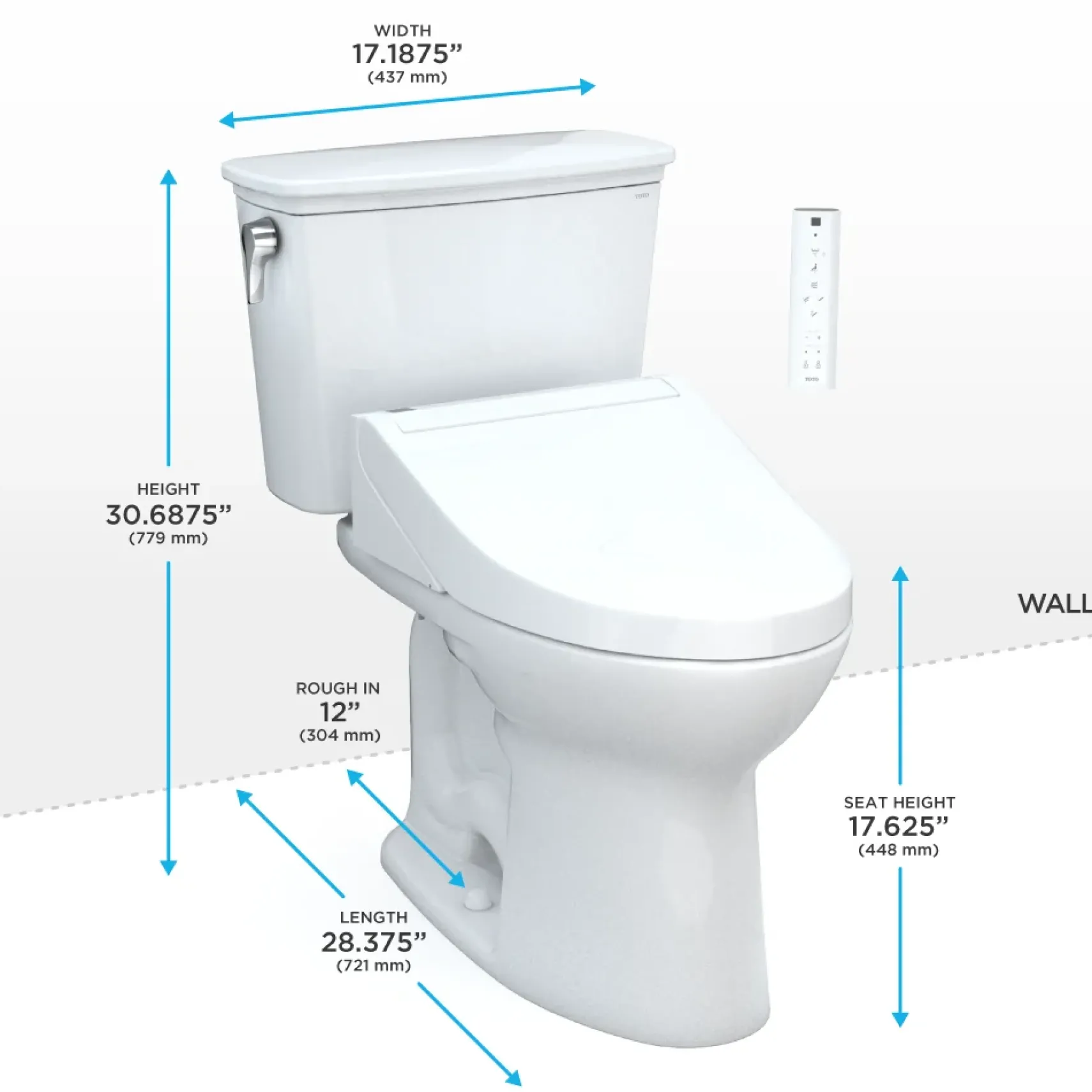 TOTO Drake Transitional WASHLET+ Two-Piece Elongated 1.28 GPF Universal Height TORNADO FLUSH Toilet with C5 Bidet Seat, Cotton White, Vitreous China, MW7863084CEFG#01