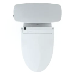 TOTO Drake Transitional WASHLET+ Two-Piece Elongated 1.28 GPF Universal Height TORNADO FLUSH Toilet with C5 Bidet Seat, Cotton White, Vitreous China, MW7863084CEFG#01