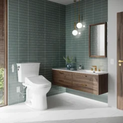 TOTO Drake Transitional WASHLET+ Two-Piece Elongated 1.28 GPF Universal Height TORNADO FLUSH Toilet with C5 Bidet Seat, Cotton White, Vitreous China, MW7863084CEFG#01