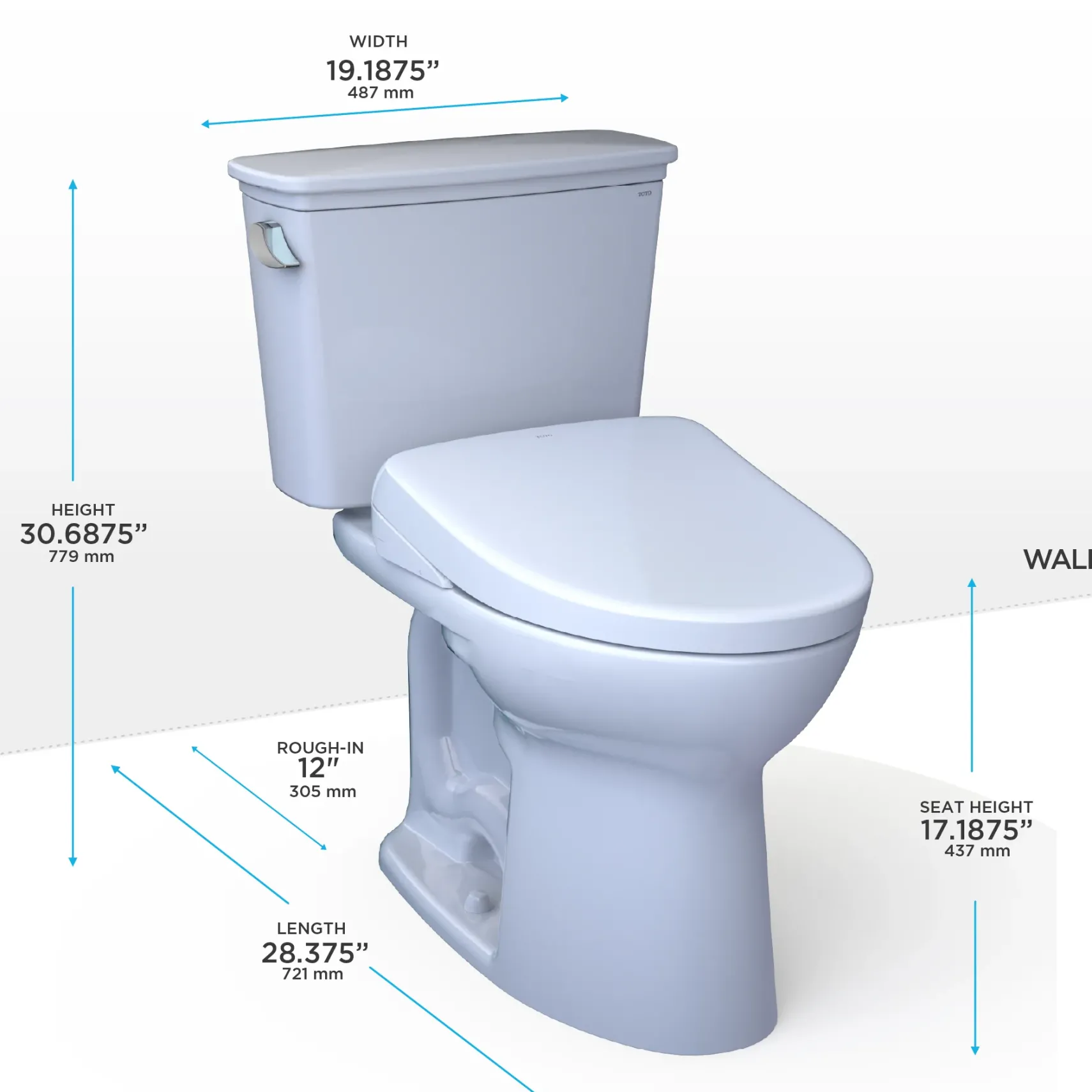 TOTO Drake Transitional WASHLET+ Two-Piece Elongated 1.28 GPF Universal Height TORNADO FLUSH Toilet with S7 Contemporary Bidet Seat, Cotton White, Vitreous China|Plastic, MW7864726CEFG#01