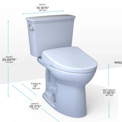 TOTO Drake Transitional WASHLET+ Two-Piece Elongated 1.28 GPF Universal Height TORNADO FLUSH Toilet and S7A Contemporary Bidet Seat with Auto Flush, Cotton White, Vitreous China|Plastic, MW7864736CEFGA#01