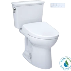 TOTO Drake Transitional WASHLET+ Two-Piece Elongated 1.28 GPF TORNADO FLUSH Toilet with S7A Contemporary Bidet Seat, Cotton White, Vitreous China|Plastic, MW7864736CEG#01