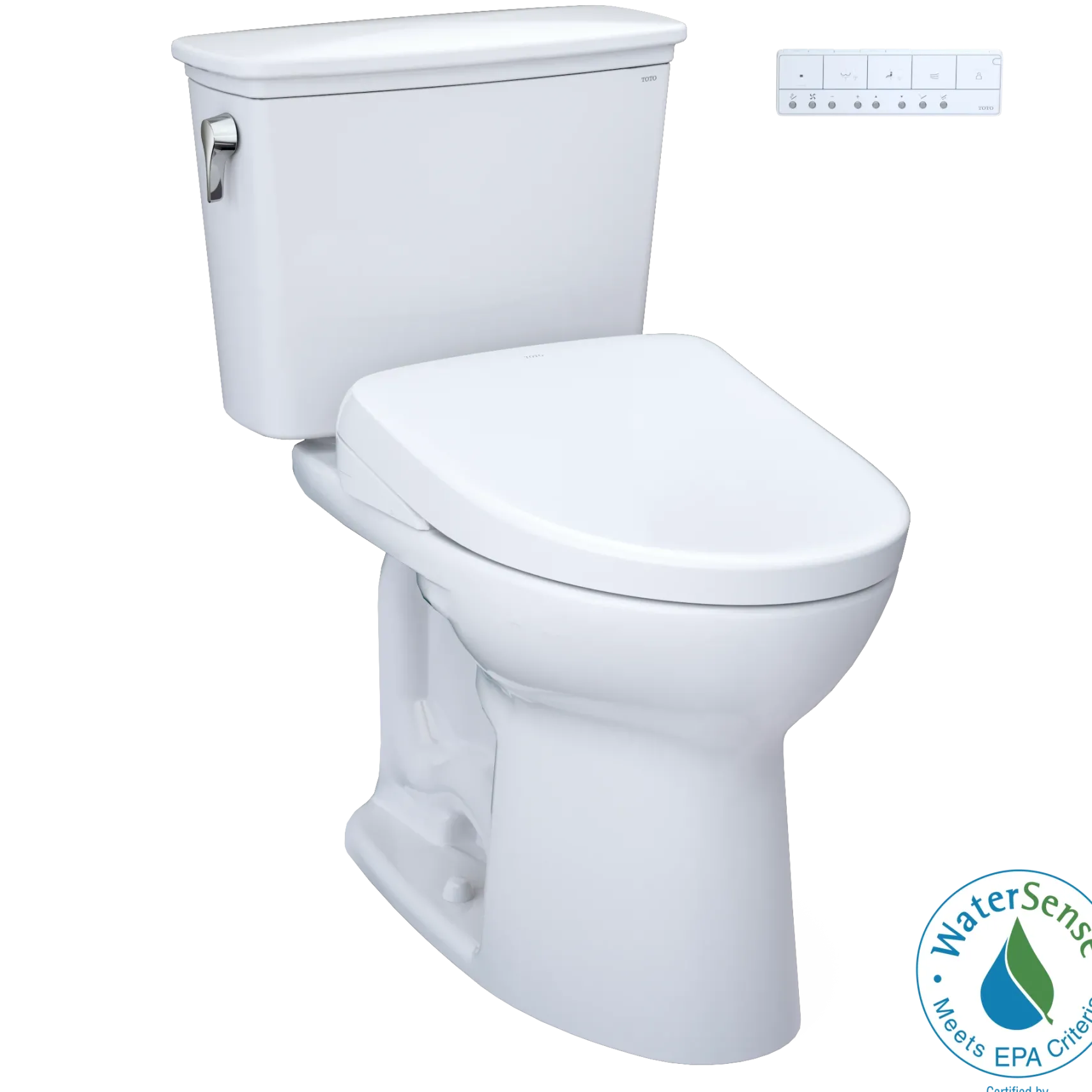 TOTO Drake Transitional WASHLET+ Two-Piece Elongated 1.28 GPF TORNADO FLUSH Toilet with S7A Contemporary Bidet Seat, Cotton White, Vitreous China|Plastic, MW7864736CEG#01