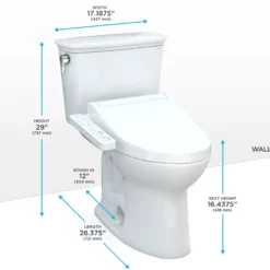 TOTO Drake Transitional WASHLET+ Two-Piece Elongated 1.28 GPF TORNADO FLUSH Toilet with C2 Bidet Seat, Cotton White, Vitreous China, MW7863074CEG#01