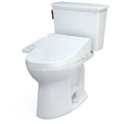 TOTO Drake Transitional WASHLET+ Two-Piece Elongated 1.28 GPF TORNADO FLUSH Toilet with C2 Bidet Seat, Cotton White, Vitreous China, MW7863074CEG#01