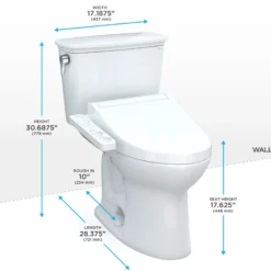 TOTO Drake Transitional WASHLET+ Two-Piece Elongated 1.28 GPF Universal Height TORNADO FLUSH Toilet with C2 Bidet Seat, Cotton White, Vitreous China, MW7863074CEFG.10#01