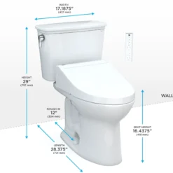TOTO Drake Transitional WASHLET+ Two-Piece Elongated 1.28 GPF TORNADO FLUSH Toilet with C5 Bidet Seat, Cotton White, Vitreous China, MW7863084CEG#01