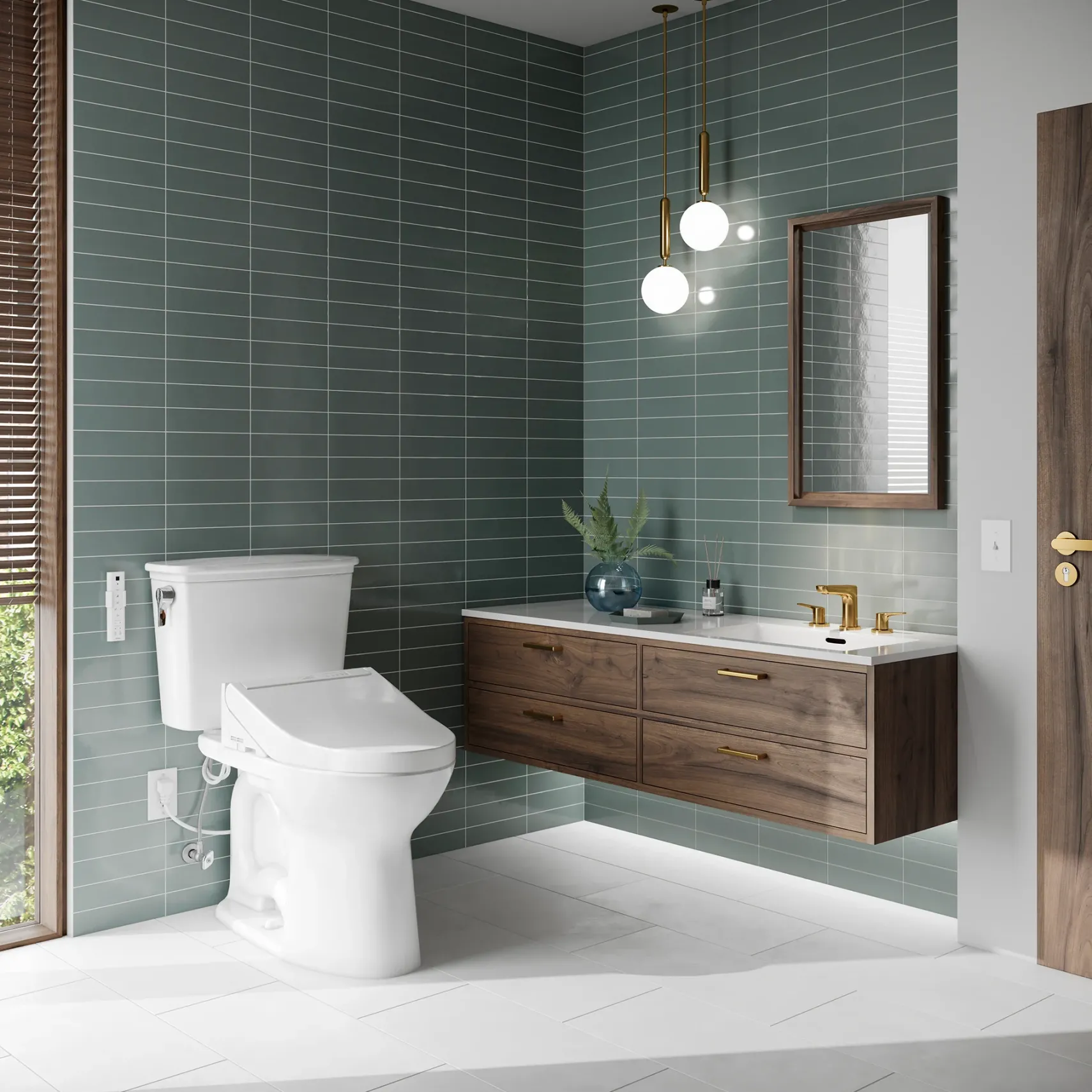 TOTO Drake Transitional WASHLET+ Two-Piece Elongated 1.28 GPF TORNADO FLUSH Toilet with C5 Bidet Seat, Cotton White, Vitreous China, MW7863084CEG#01