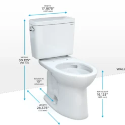 TOTO Drake Two-Piece Elongated 1.6 GPF Universal Height TORNADO FLUSH Toilet with CEFIONTECT and 10 Inch Rough-In, Cotton White, Vitreous China, CST776CSFG.10#01