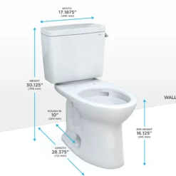 TOTO Drake Two-Piece Elongated 1.28 GPF Universal Height TORNADO FLUSH Toilet with CEFIONTECT and Right-Hand Trip Lever, 10 Inch Rough-In, Cotton White, Vitreous China, CST776CEFRG.10#01