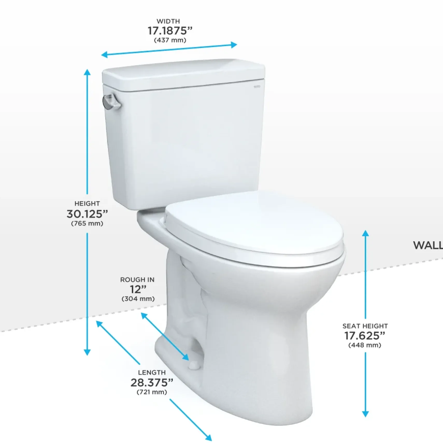 TOTO Drake Two-Piece Elongated 1.28 GPF Universal Height TORNADO FLUSH Toilet with CEFIONTECT and SoftClose Seat, WASHLET+ Ready, Cotton White, Vitreous China, MS776124CEFG#01
