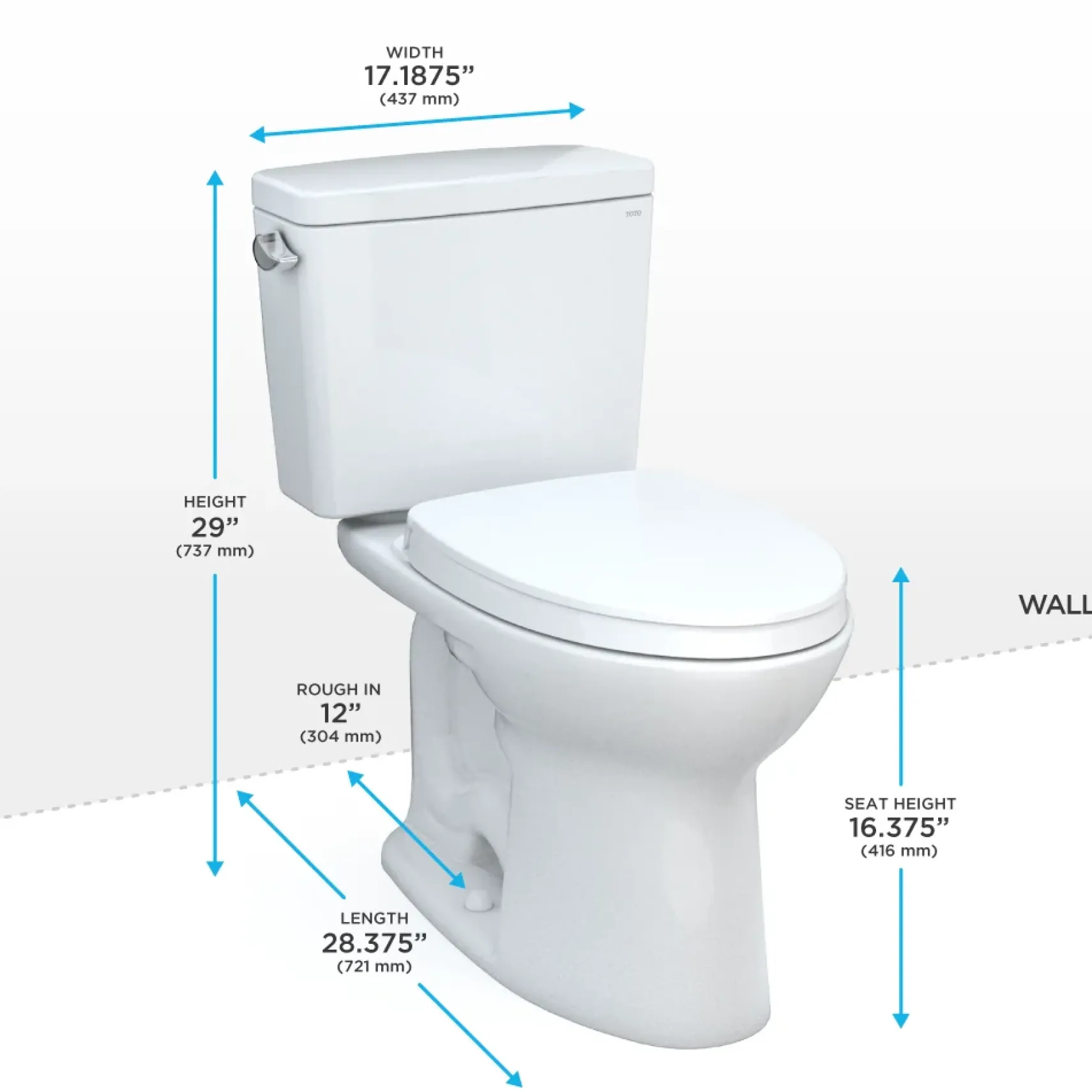 TOTO Drake Two-Piece Elongated 1.28 GPF TORNADO FLUSH Toilet with CEFIONTECT and SoftClose Seat, WASHLET+ Ready, Cotton White, Vitreous China, MS776124CEG#01