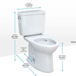 TOTO Drake Two-Piece Elongated 1.6 GPF Universal Height TORNADO FLUSH Toilet with CEFIONTECT, Cotton White, Vitreous China, CST776CSFG#01