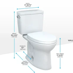 TOTO Drake Two-Piece Elongated 1.6 GPF Universal Height TORNADO FLUSH Toilet with 10 Inch Rough-In, CEFIONTECT, and SoftClose Seat, WASHLET+ Ready, Cotton White, Vitreous China, MS776124CSFG.10#01
