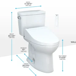 TOTO Drake WASHLET+ Two-Piece Elongated 1.28 GPF Universal Height TORNADO FLUSH Toilet with C5 Bidet Seat, 10 Inch Rough-In, Cotton White, Vitreous China, MW7763084CEFG.10#01
