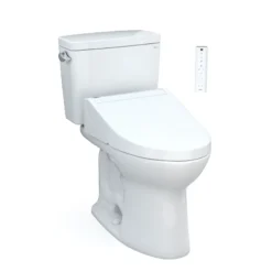 TOTO Drake WASHLET+ Two-Piece Elongated 1.28 GPF Universal Height TORNADO FLUSH Toilet with C5 Bidet Seat, Cotton White, Vitreous China, MW7763084CEFG#01