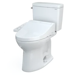 TOTO Drake WASHLET+ Two-Piece Elongated 1.28 GPF Universal Height TORNADO FLUSH Toilet with C2 Bidet Seat, Cotton White, Vitreous China, MW7763074CEFG#01