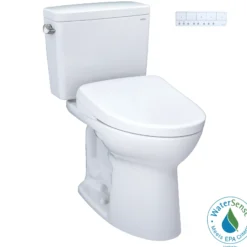 TOTO Drake WASHLET+ Two-Piece Elongated 1.28 GPF TORNADO FLUSH Toilet and S7A Contemporary Bidet Seat with Auto Flush, Cotton White, Vitreous China|Plastic, MW7764736CEGA#01