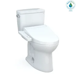 TOTO Drake WASHLET+ Two-Piece Elongated 1.28 GPF TORNADO FLUSH Toilet with C2 Bidet Seat, Cotton White, Vitreous China, MW7763074CEG#01