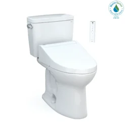 TOTO Drake WASHLET+ Two-Piece Elongated 1.28 GPF TORNADO FLUSH Toilet with C5 Bidet Seat, Cotton White, Vitreous China, MW7763084CEG#01