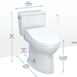 TOTO Drake WASHLET+ Two-Piece Elongated 1.28 GPF TORNADO FLUSH Toilet with C5 Bidet Seat, Cotton White, Vitreous China, MW7763084CEG#01