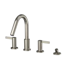 TOTO GF Two Lever Handle Deck-Mount Roman Tub Filler Trim with Handshower, Polished Nickel, Brass, TBG11202UA#PN